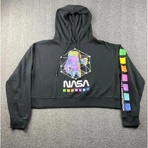 NASA‎ Women's Black Cropped Hoodie with Colorful Astronaut Graphic Size Large